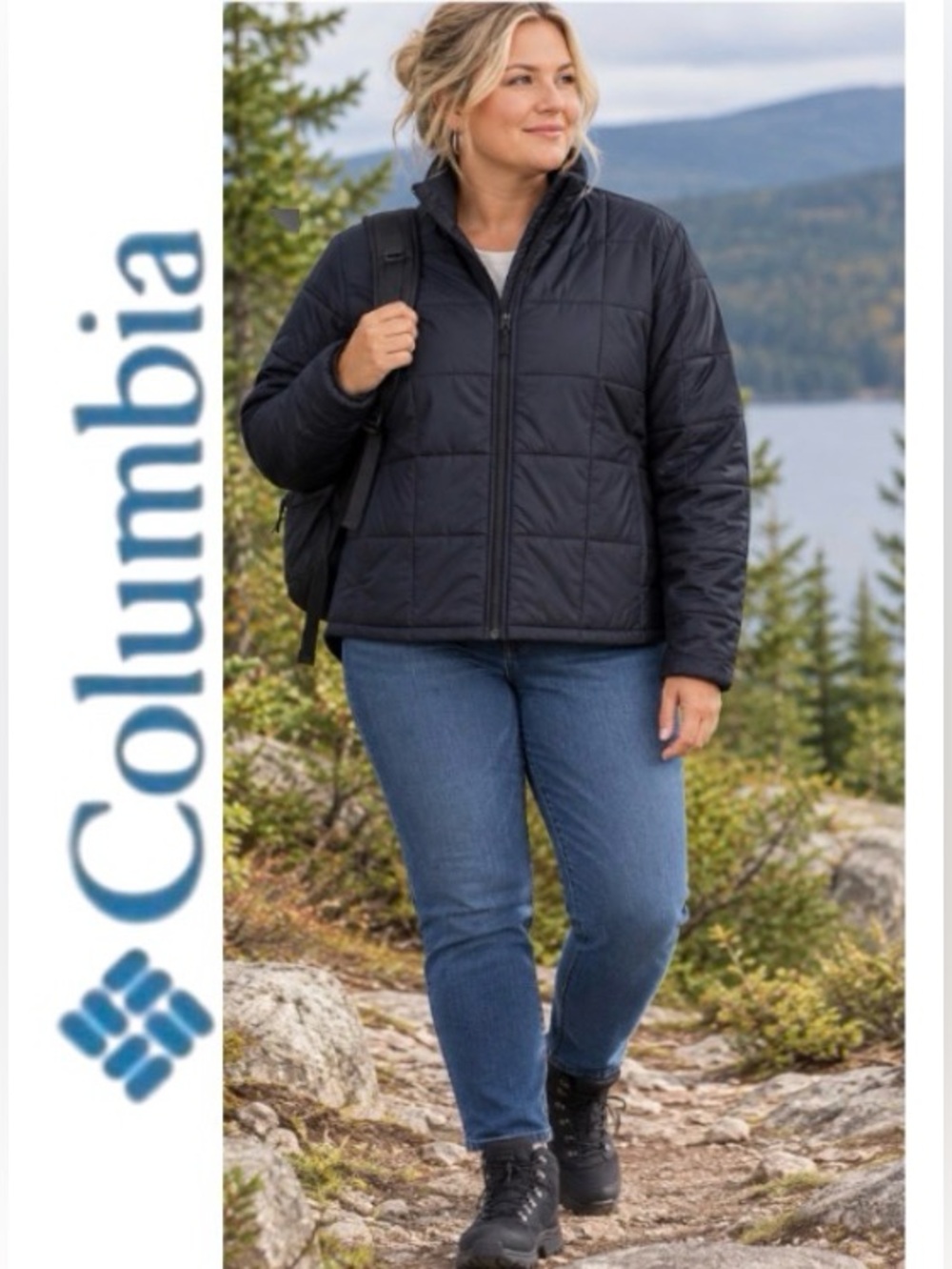 2X Columbia Sienna Hill Water-Repellent Women's Quilted Packable Jacket - Black